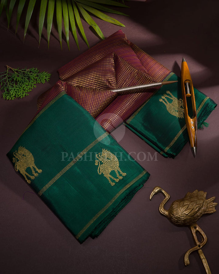 Purple, Brown And Deep Green Kanjivaram Silk Saree-S1675(A)