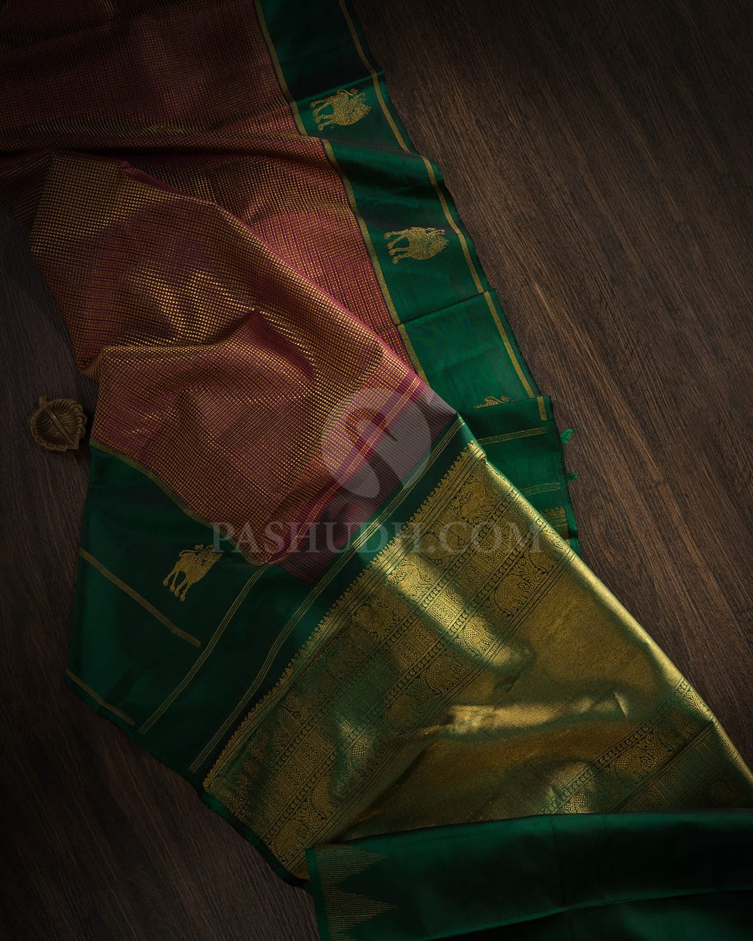 Purple, Brown And Deep Green Kanjivaram Silk Saree-S1675(A)