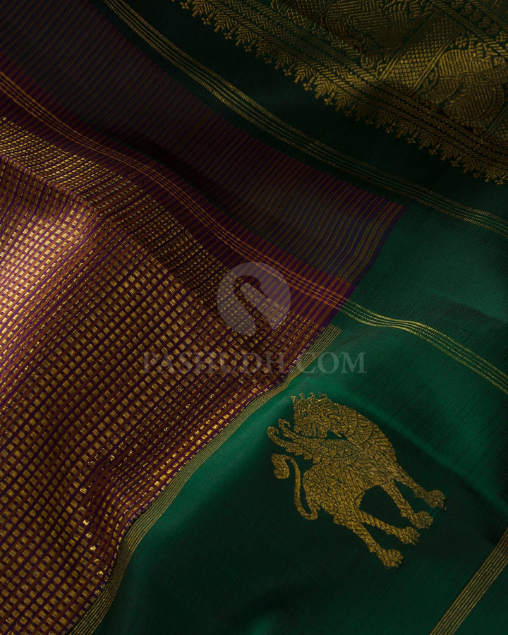 Purple, Brown And Deep Green Kanjivaram Silk Saree-S1675(A)