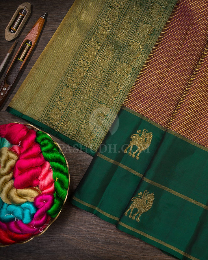 Purple, Brown And Deep Green Kanjivaram Silk Saree-S1675(A)
