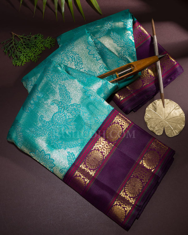 Turquoise Blue And Purple Kanjivaram Silk Saree-S1681(A)