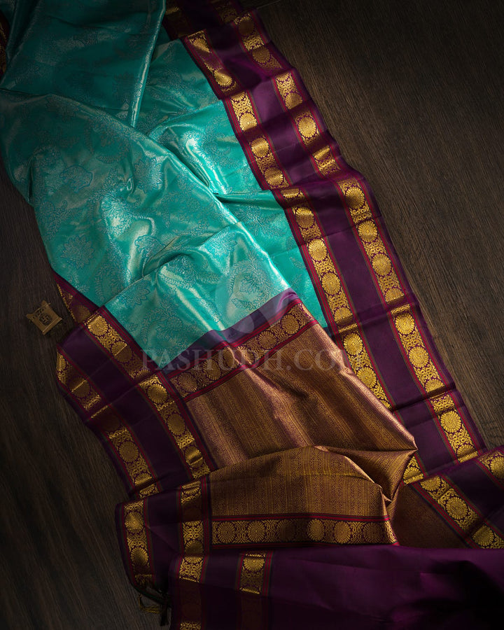 Turquoise Blue And Purple Kanjivaram Silk Saree-S1681(A)