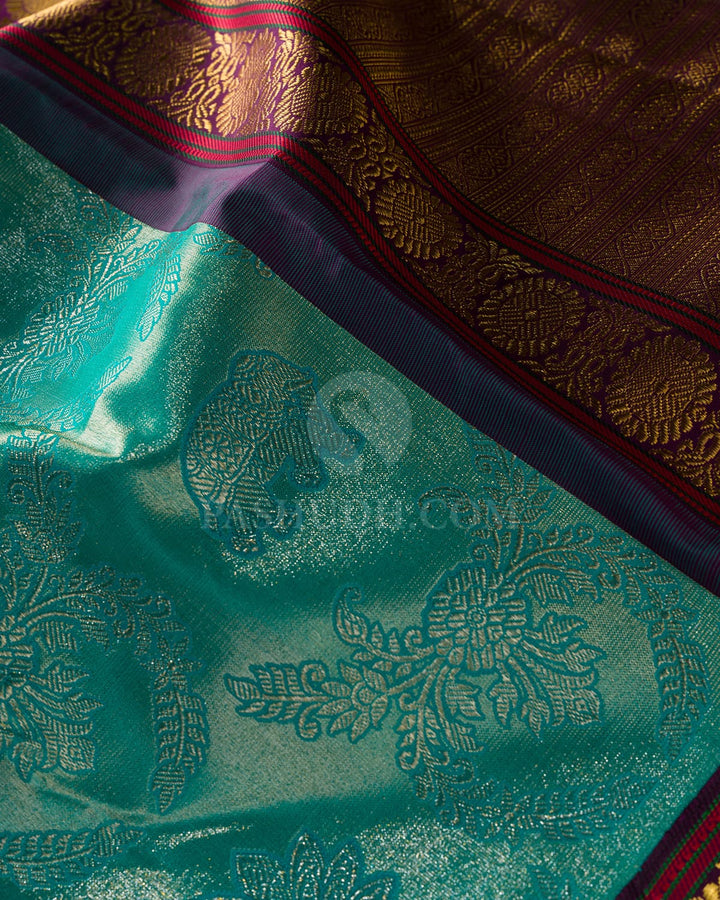 Turquoise Blue And Purple Kanjivaram Silk Saree-S1681(A)