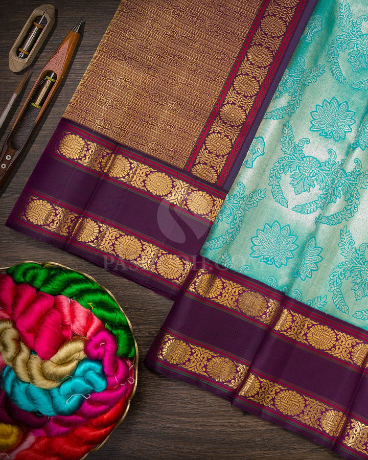 Turquoise Blue And Purple Kanjivaram Silk Saree-S1681(A)