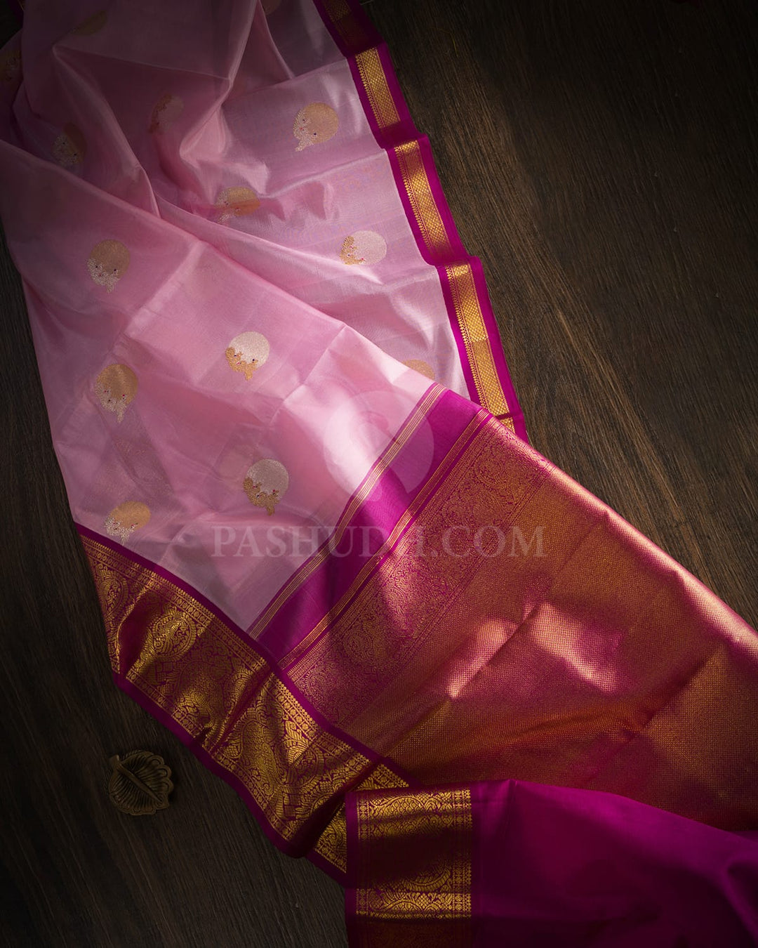 Baby Pink And Magenta Kora Organza Kanjivaram Silk Saree-S1397(C)