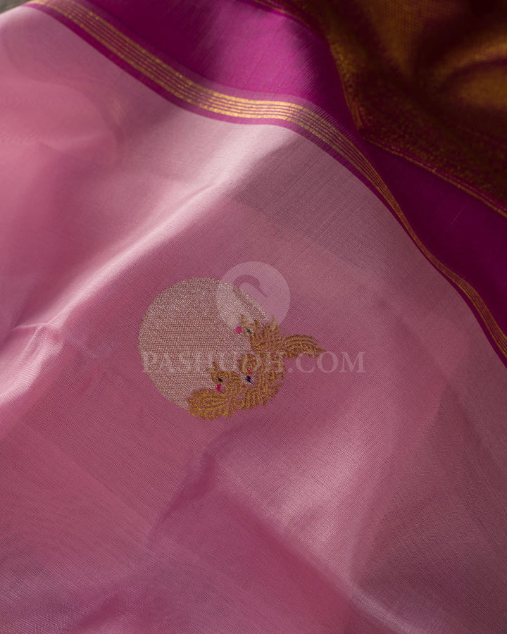 Baby Pink And Magenta Kora Organza Kanjivaram Silk Saree-S1397(C)