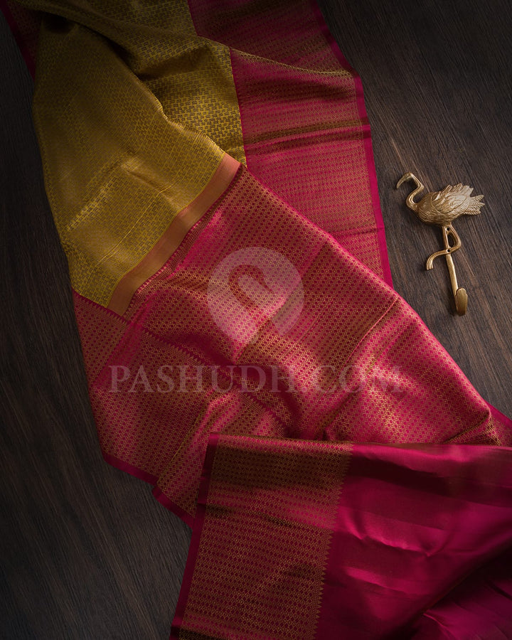 Golden Yellow And Maroon Kanjivaram Silk Saree-DT317(B)