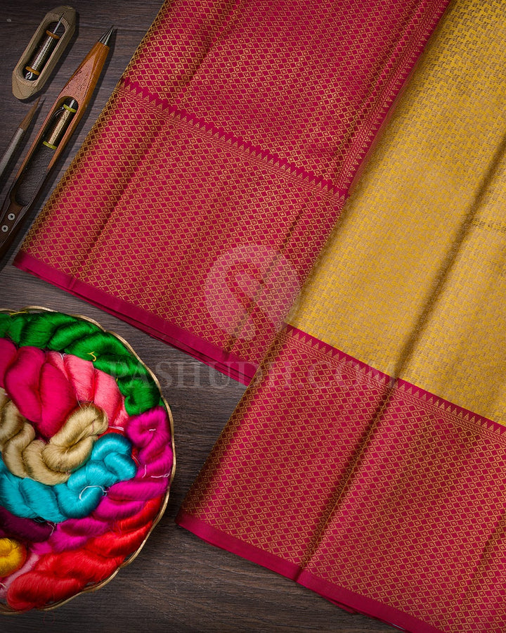 Golden Yellow And Maroon Kanjivaram Silk Saree-DT317(B)