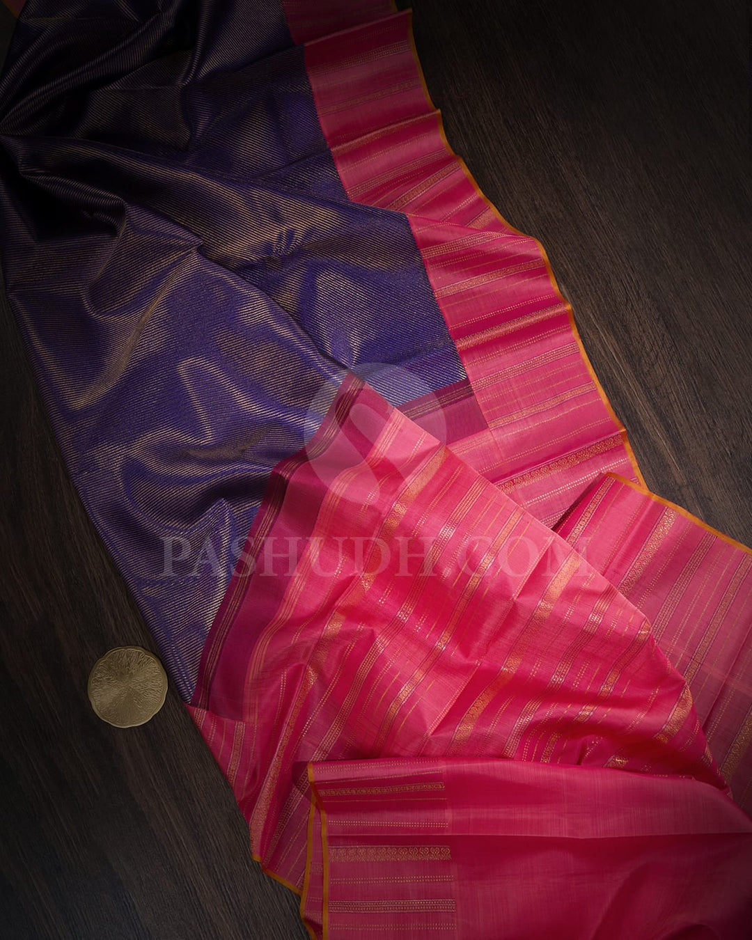 Royal Blue With Watermelon Pink Kanjivaram Silk Saree-S1449(D)