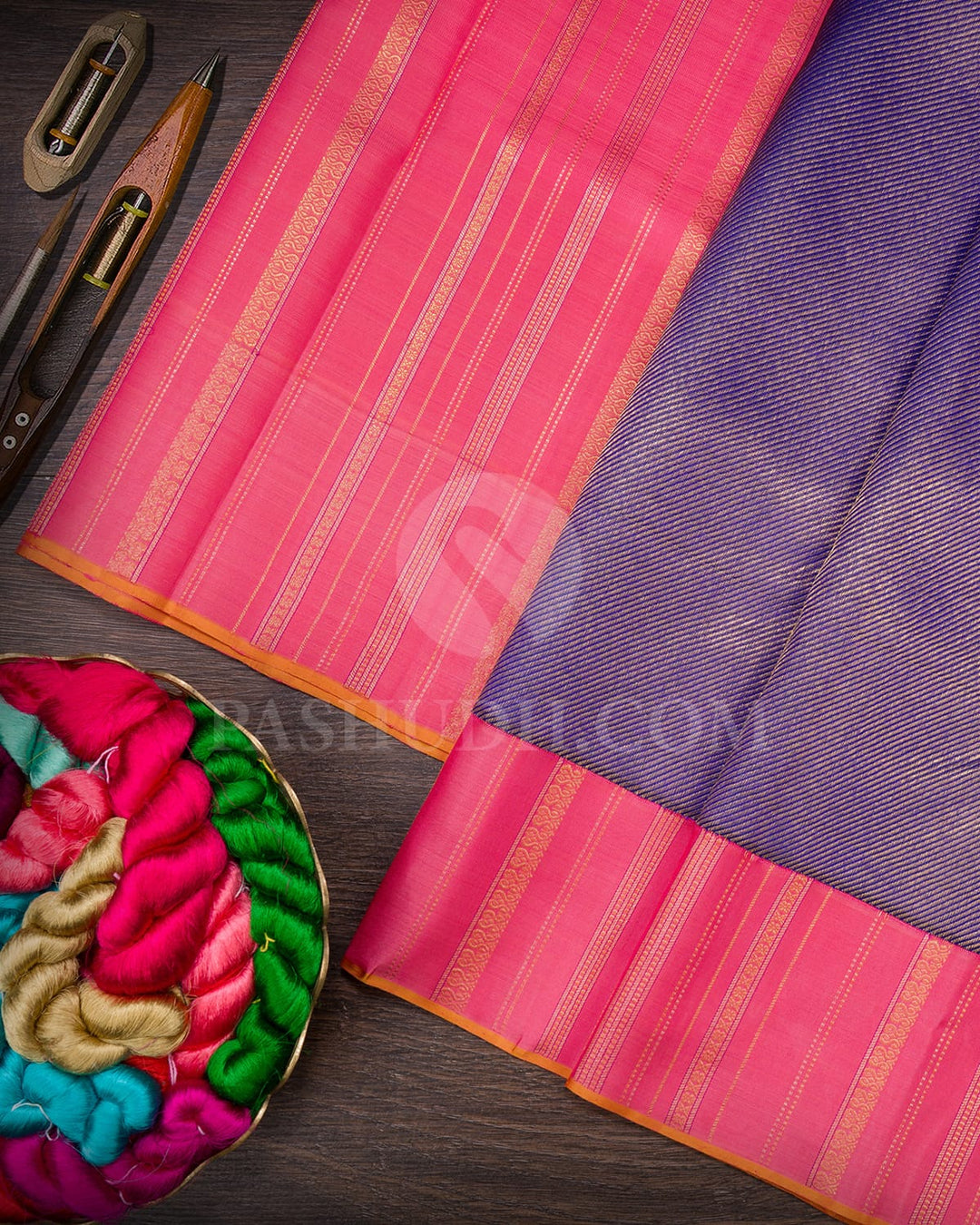 Royal Blue With Watermelon Pink Kanjivaram Silk Saree-S1449(D)