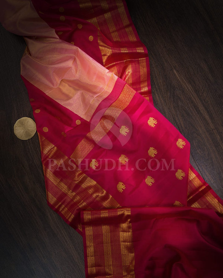 Baby Pink With Rani Pink Kanjivaram Silk Saree-S1709(A)