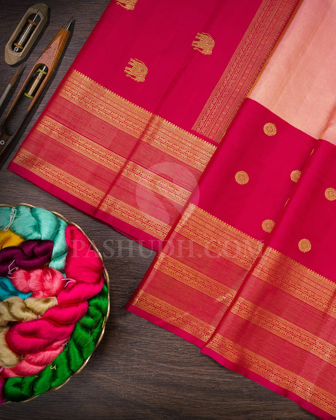 Baby Pink With Rani Pink Kanjivaram Silk Saree-S1709(A)