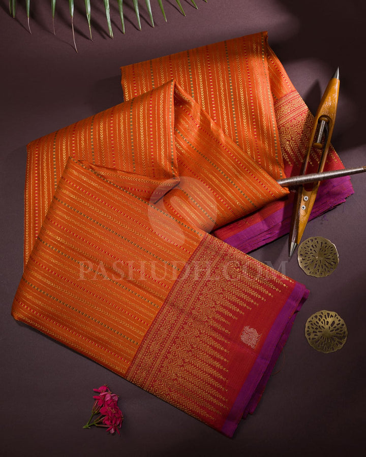 Rust Orange And Brick Red Kanjivaram Silk Saree-S1494(F)