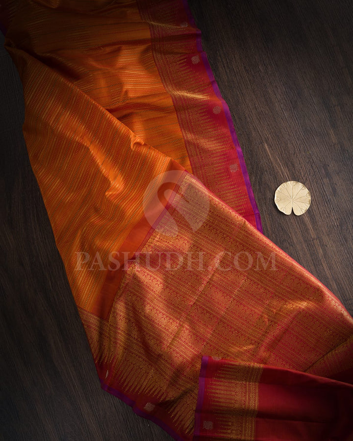 Rust Orange And Brick Red Kanjivaram Silk Saree-S1494(F)