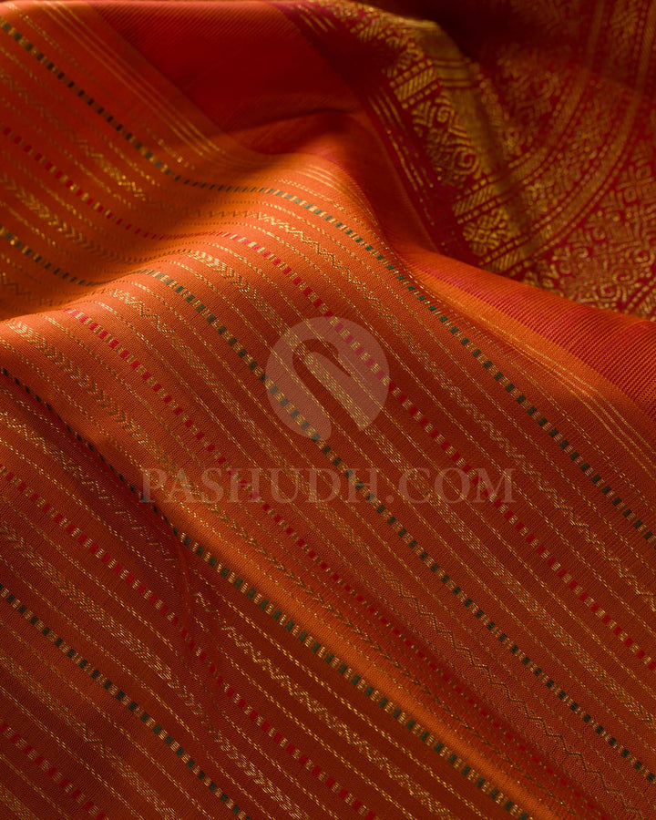 Rust Orange And Brick Red Kanjivaram Silk Saree-S1494(F)