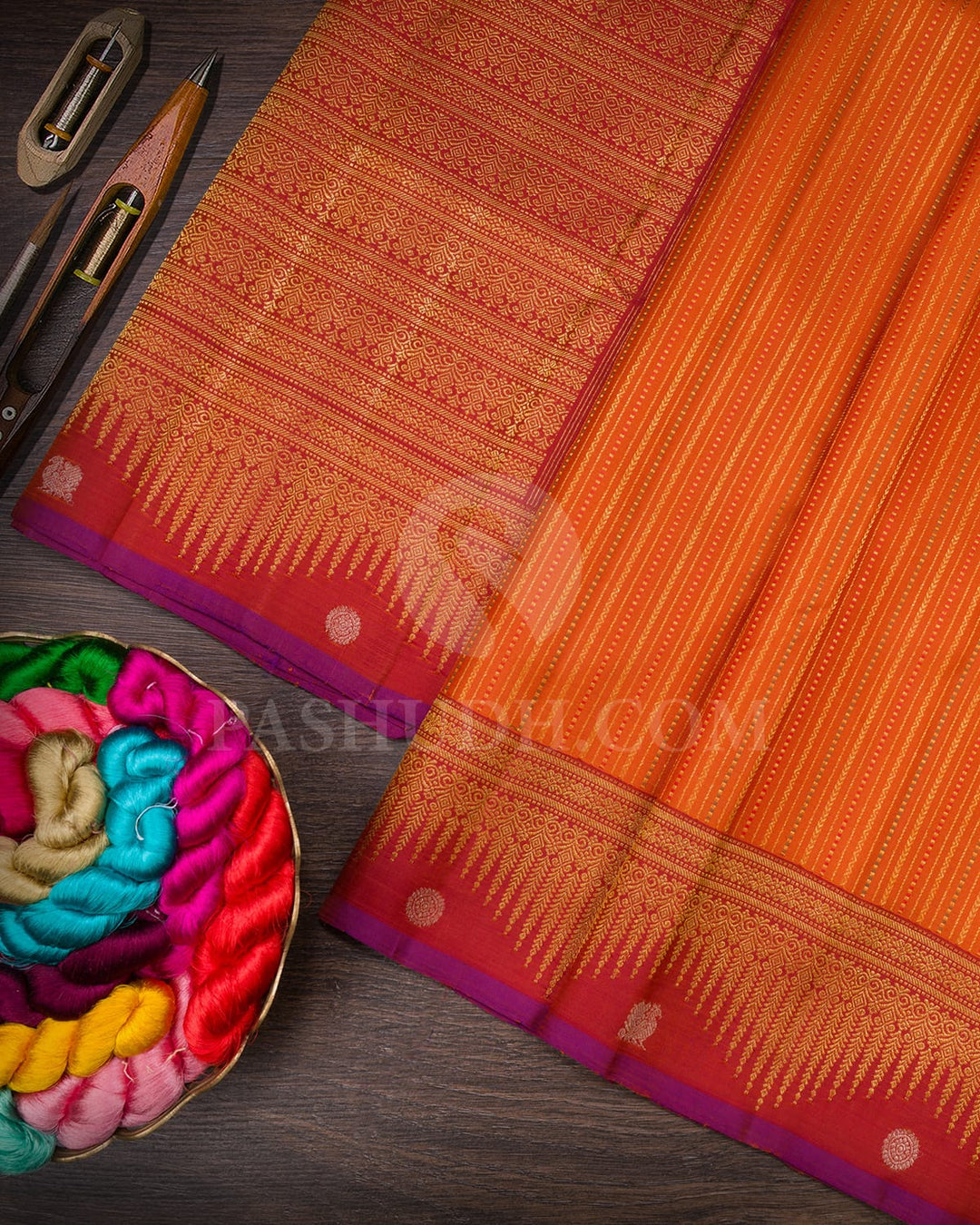 Rust Orange And Brick Red Kanjivaram Silk Saree-S1494(F)