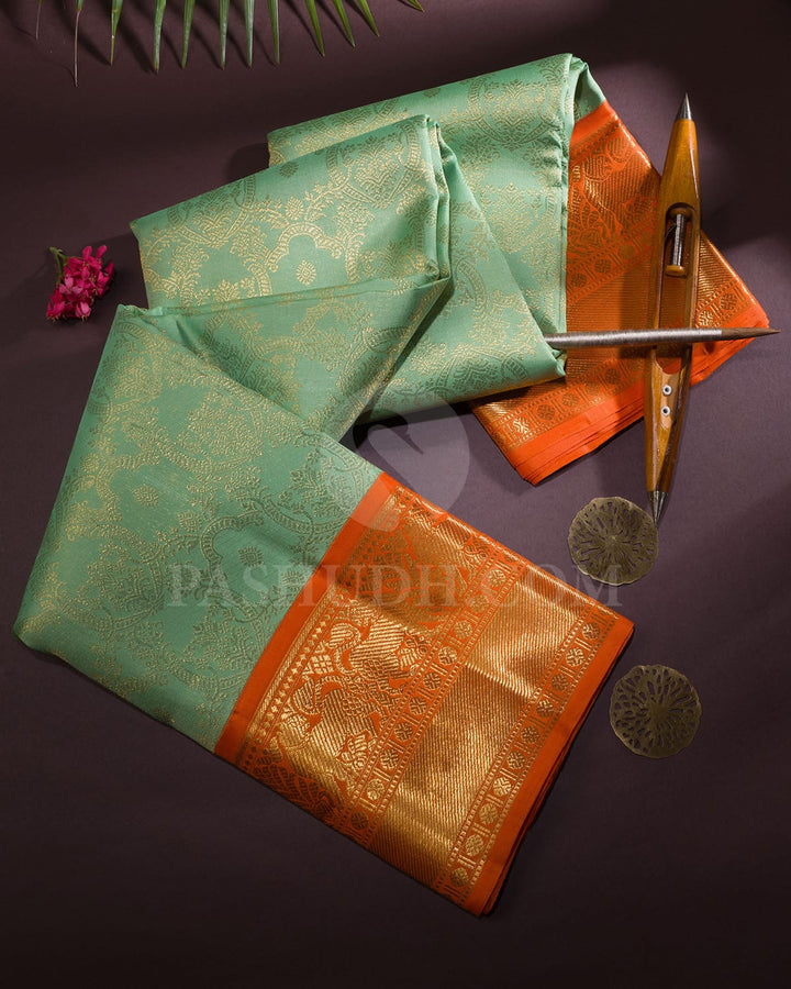 Mint Blue With Orange Kanjivaram Silk Saree-SP398