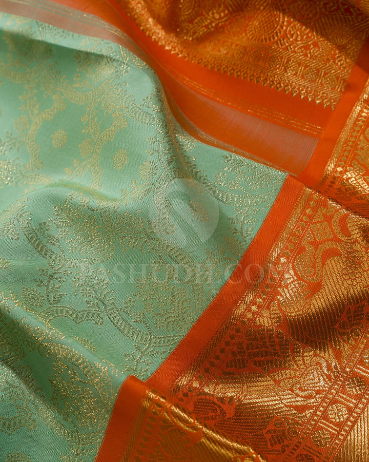 Mint Blue With Orange Kanjivaram Silk Saree-SP398