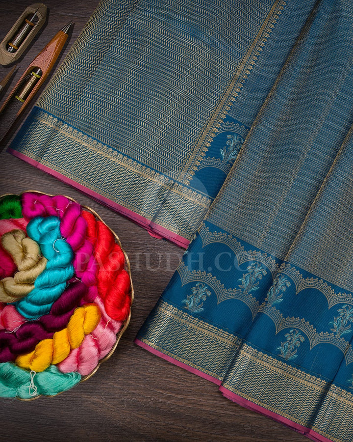 Peacock Blue Kanjivaram Silk Saree-D647(D)