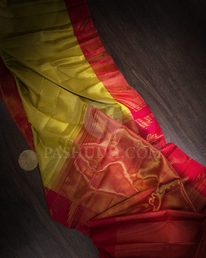 Yellow,Green And Red Kanjivaram Silk Saree-S1630(B)