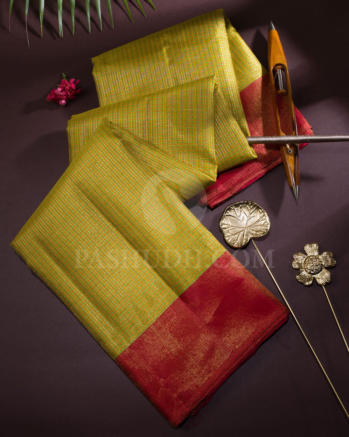 Yellow,Green And Red Kanjivaram Silk Saree-S1630(B)