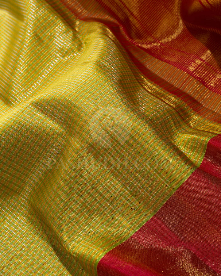 Yellow,Green And Red Kanjivaram Silk Saree-S1630(B)