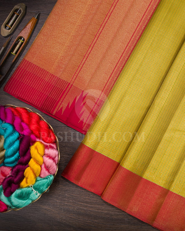 Yellow,Green And Red Kanjivaram Silk Saree-S1630(B)