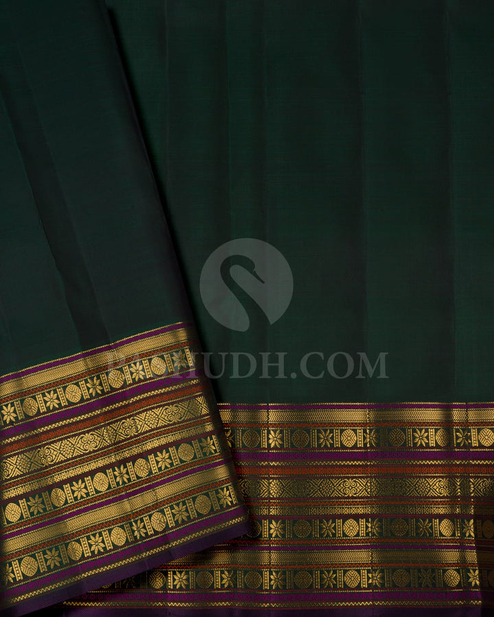 Caramel Brown And Bottle Green Kanjivaram Silk Saree-S1062(O)