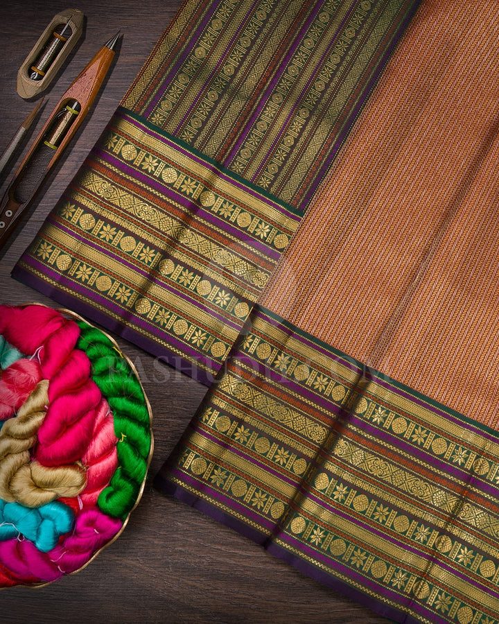 Caramel Brown And Bottle Green Kanjivaram Silk Saree-S1062(O)