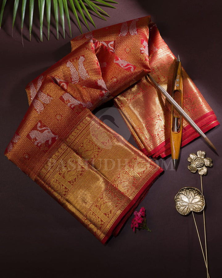 Sunset Red Kanjivaram Silk Saree-SP402