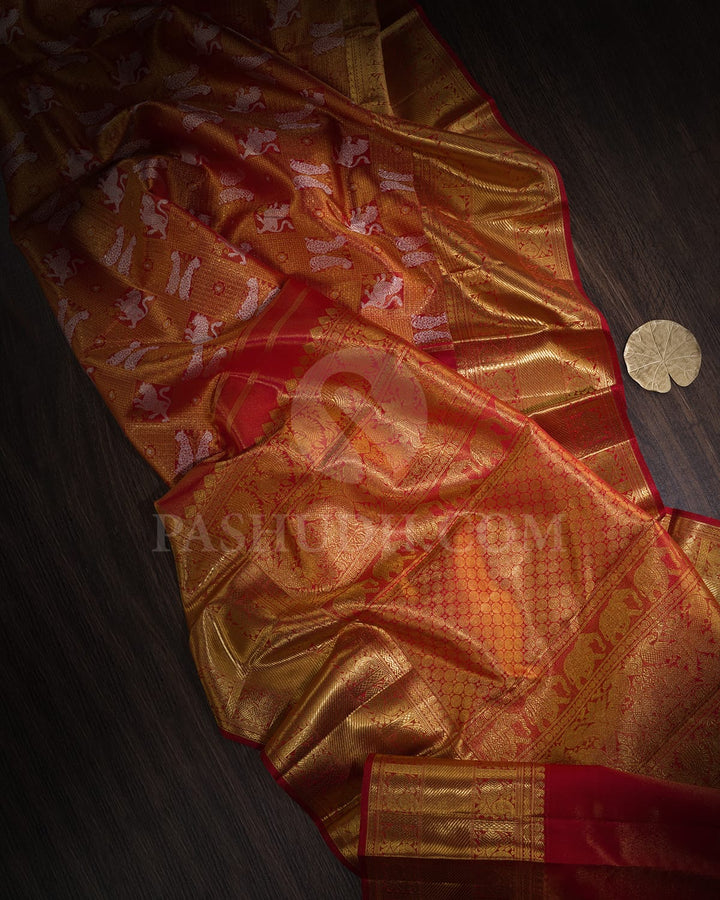 Sunset Red Kanjivaram Silk Saree-SP402