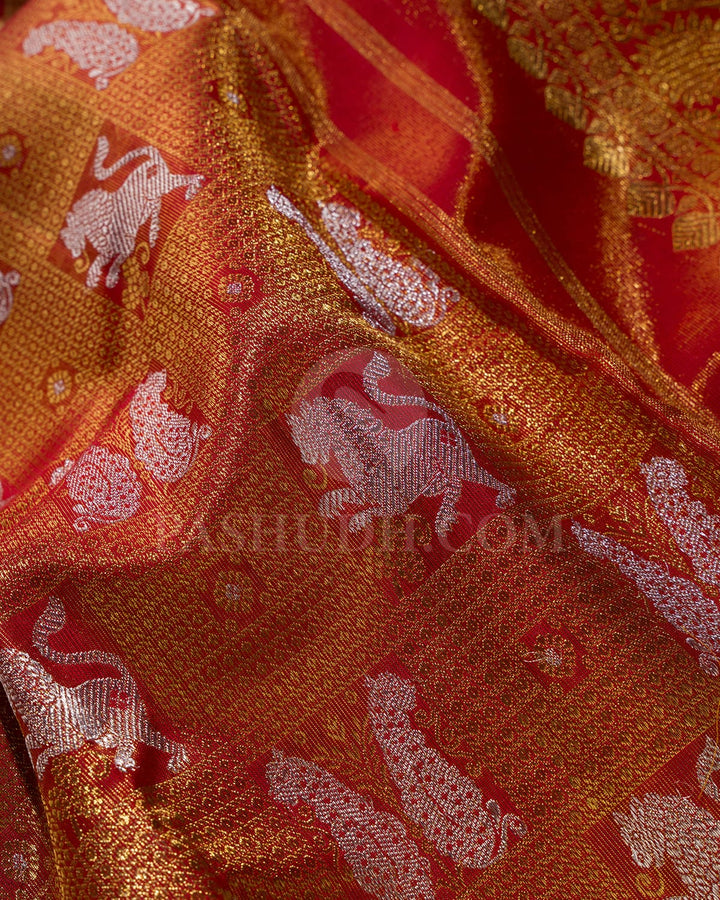 Sunset Red Kanjivaram Silk Saree-SP402