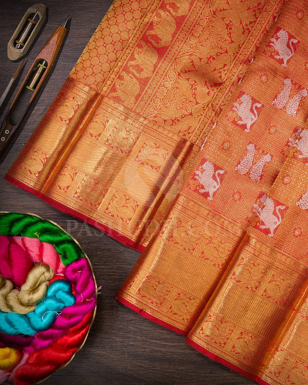 Sunset Red Kanjivaram Silk Saree-SP402