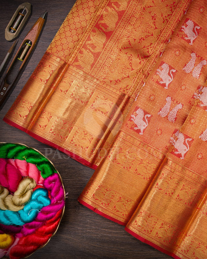 Sunset Red Kanjivaram Silk Saree-SP402