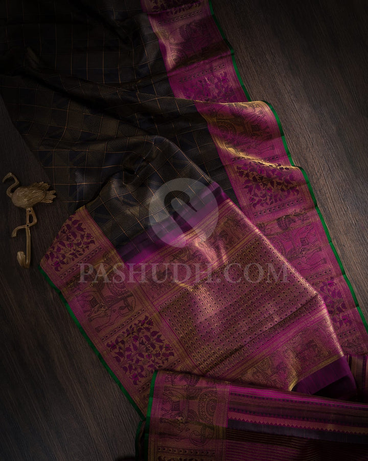 Black, Beige And Magenta Kanjivaram Silk Saree-DJ441(A)