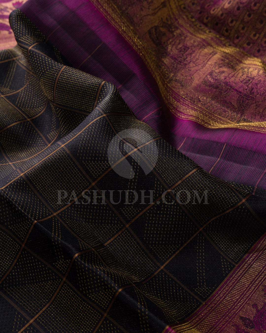 Black, Beige And Magenta Kanjivaram Silk Saree-DJ441(A)