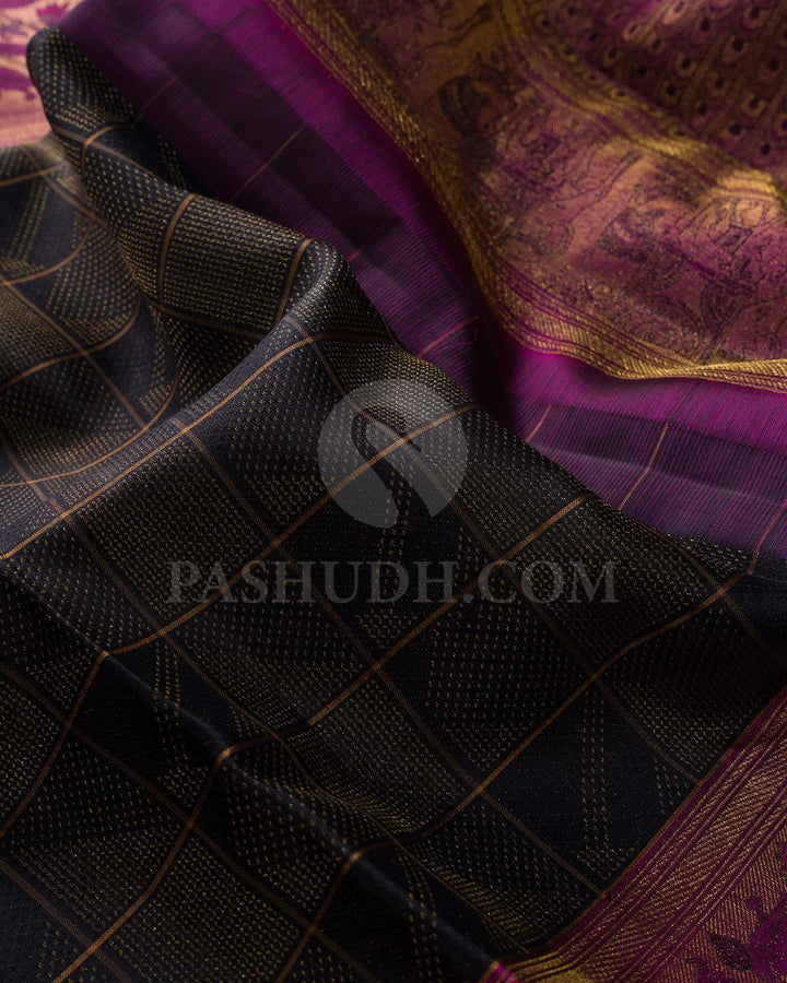 Black, Beige And Magenta Kanjivaram Silk Saree-DJ441(A)