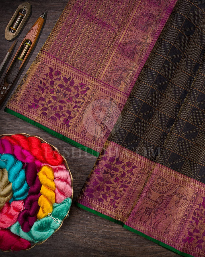 Black, Beige And Magenta Kanjivaram Silk Saree-DJ441(A)