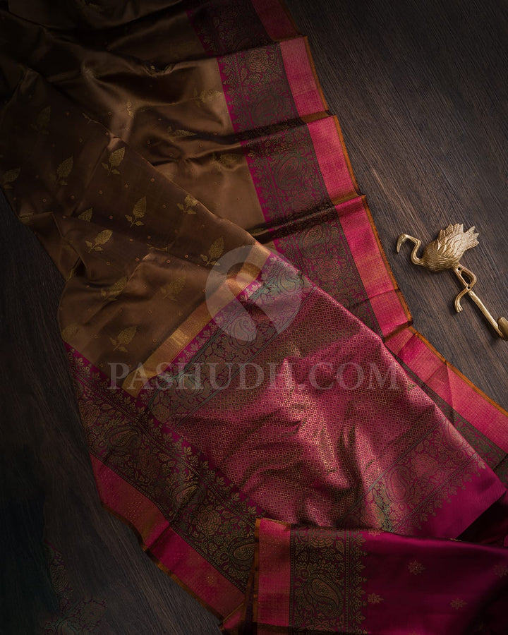 Brown And Magenta Kanjivaram Silk Saree-D677(A)