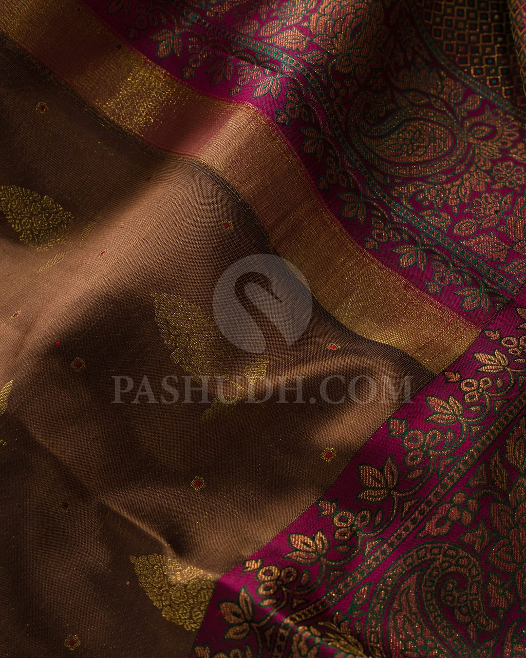 Brown And Magenta Kanjivaram Silk Saree-D677(A)