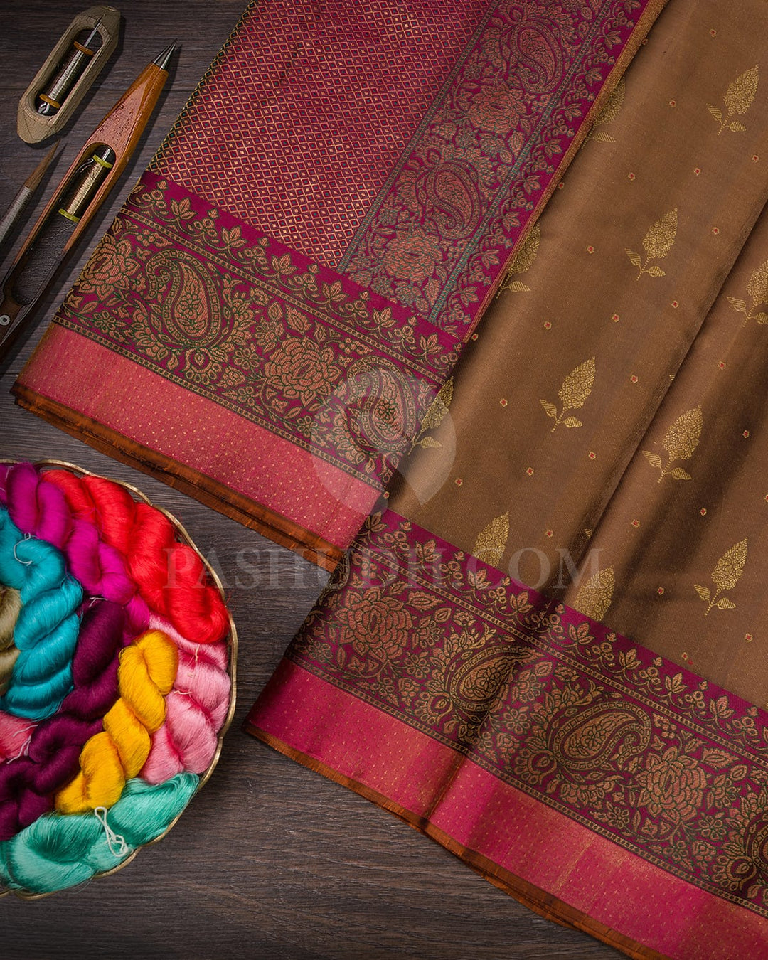 Brown And Magenta Kanjivaram Silk Saree-D677(A)