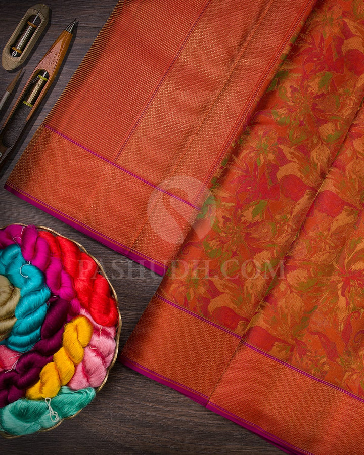 Rust Orange Kanjivaram Silk Saree-DJ355(N)