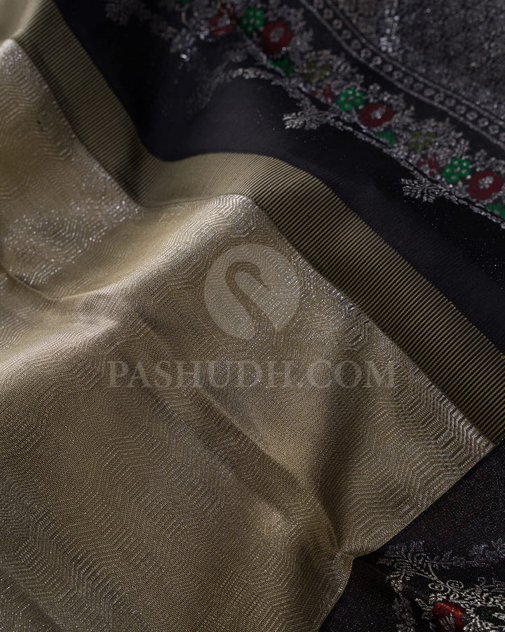 Beige And Black Kanjivaram Silk Saree-DJ433(B)