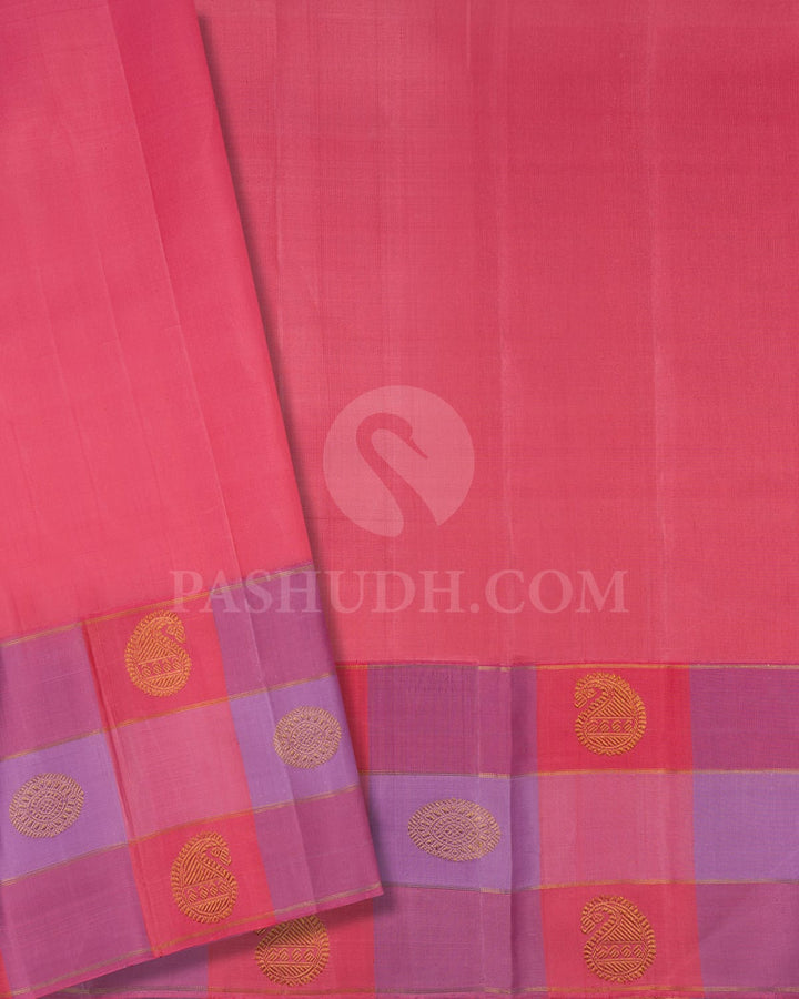 Turquoise Green With Pink And Lavender Kanjivaram Silk Saree-S1708(A)