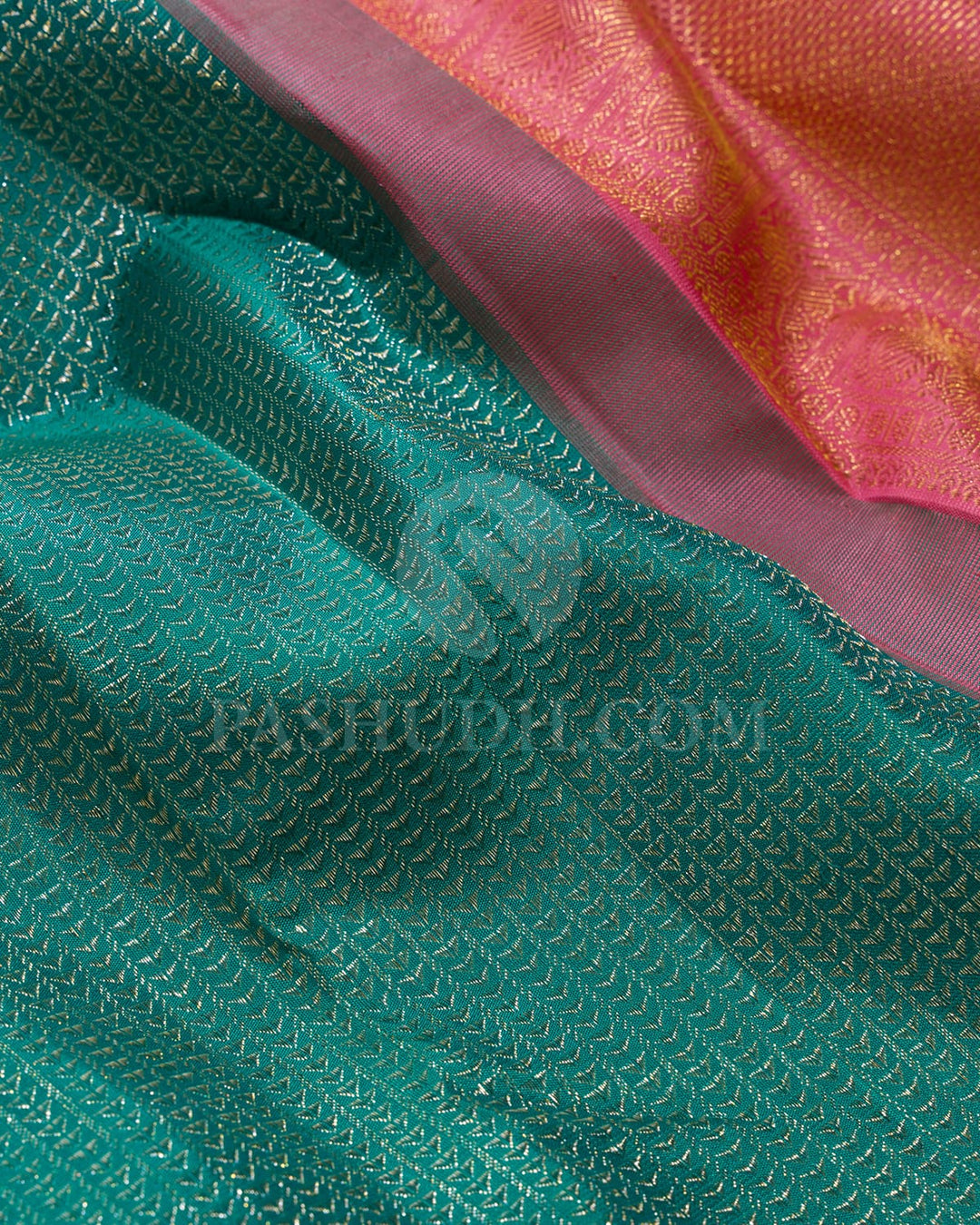 Turquoise Green With Pink And Lavender Kanjivaram Silk Saree-S1708(A)