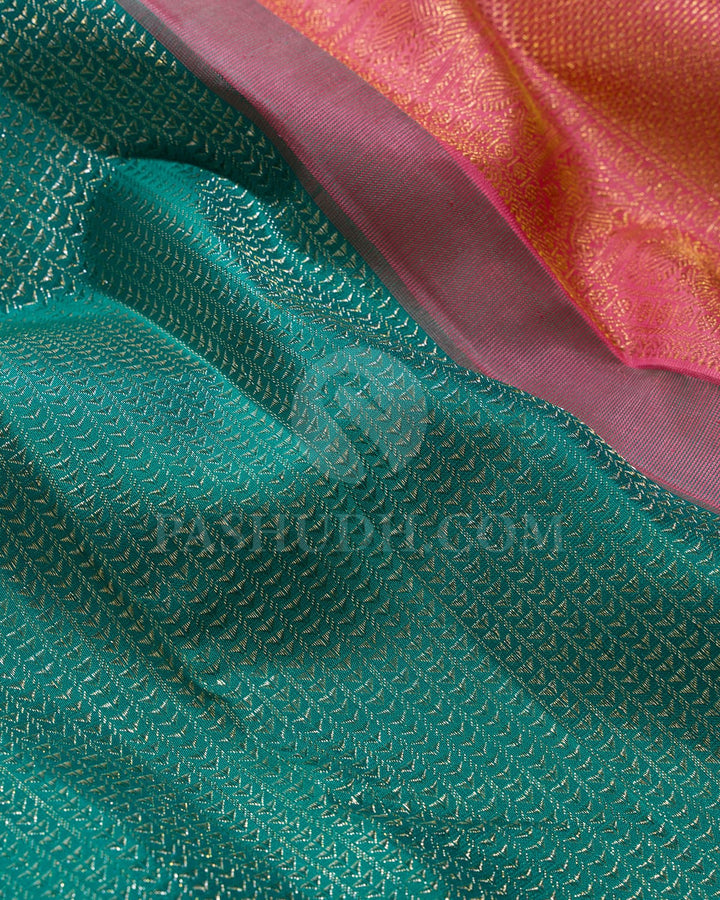 Turquoise Green With Pink And Lavender Kanjivaram Silk Saree-S1708(A)