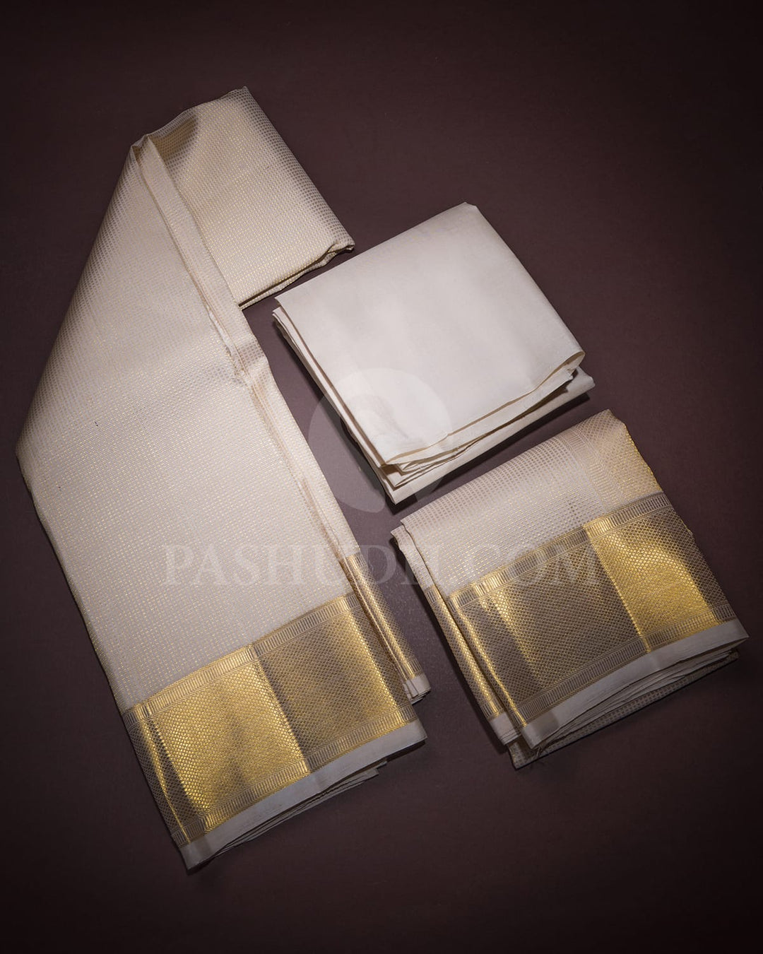 Ivory Pure Silk Dhothi With Shirt-V43