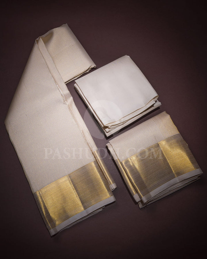 Ivory Pure Silk Dhothi With Shirt-V43