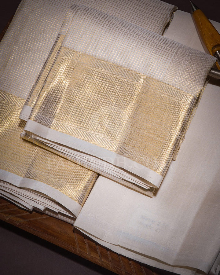 Ivory Pure Silk Dhothi With Shirt-V43