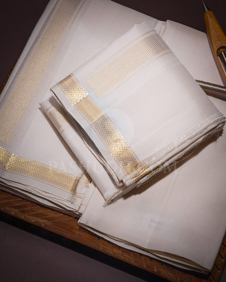 Ivory Pure Silk Dhothi With Shirt-V44
